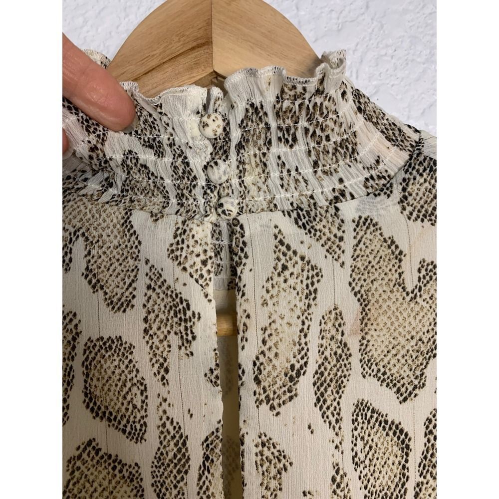 Lucy Paris Ruffled Mockneck Top Cream Python Print Size XS - Picture 6 of 10